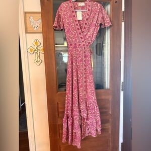 Chic Bohemian Wrap Maxi Dress in Pink